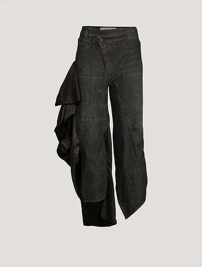 Curve-Leg Jeans With Satin Ruffle
