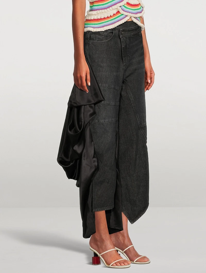 Curve-Leg Jeans With Satin Ruffle