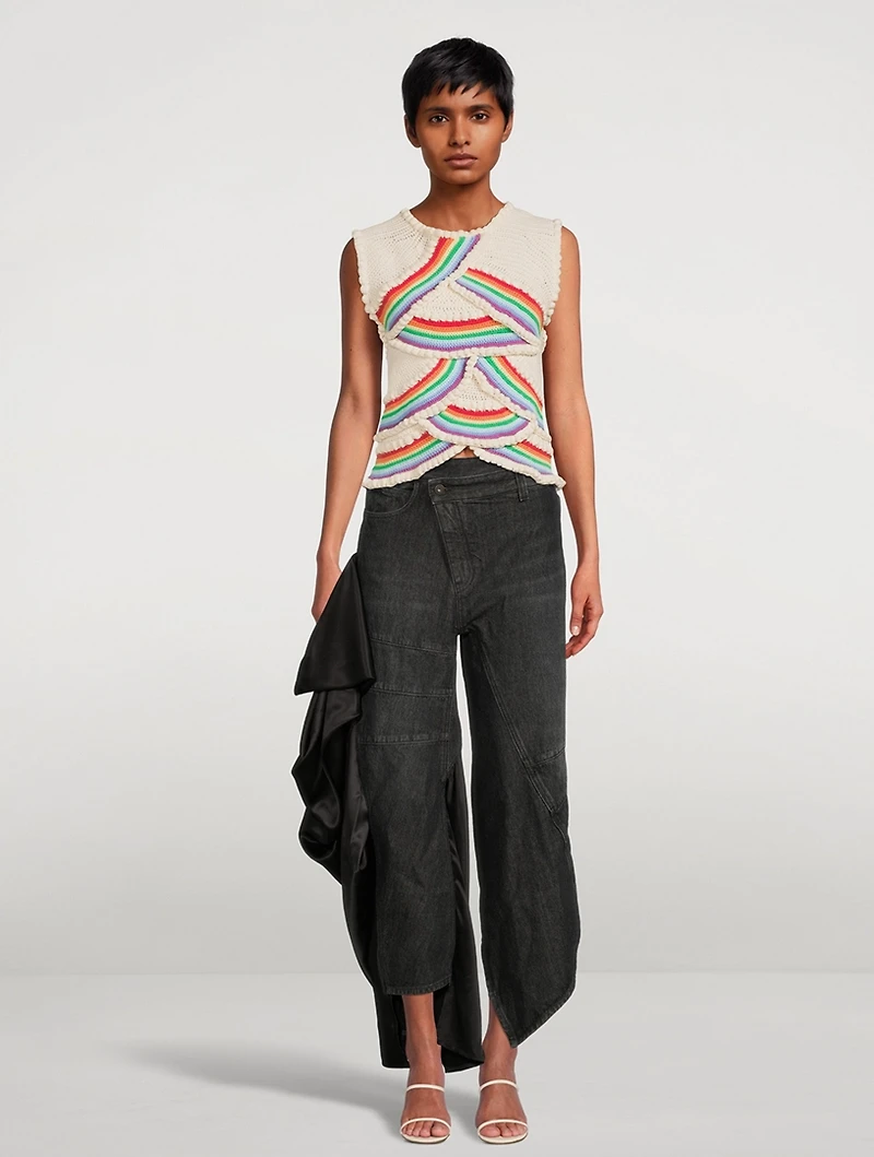 Curve-Leg Jeans With Satin Ruffle