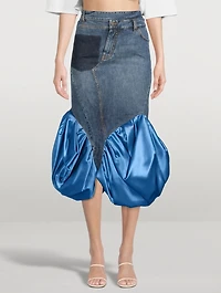 Denim And Satin Midi Skirt