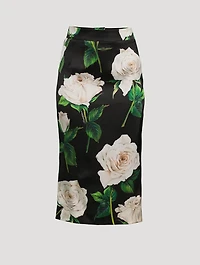 Satin Pencil Skirt Rose Print