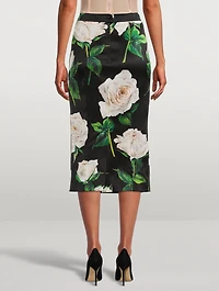 Satin Pencil Skirt Rose Print