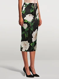 Satin Pencil Skirt Rose Print