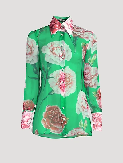 Silk Chiffon Shirt Carnation Print