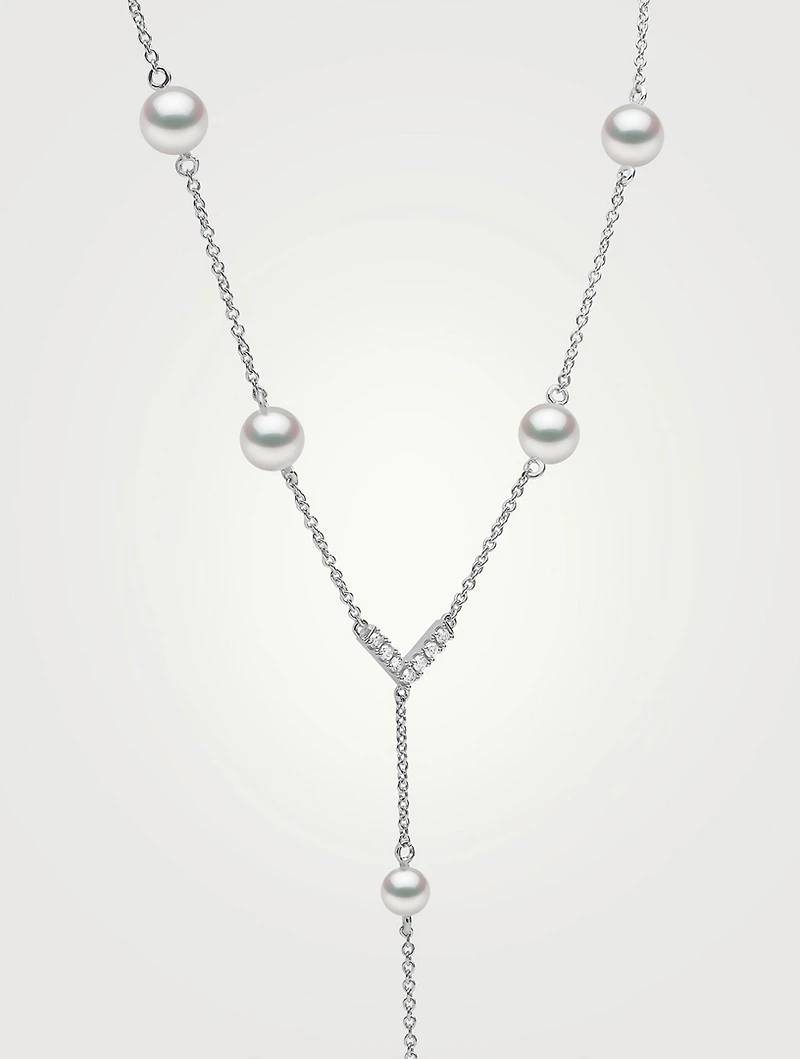 Trend 18K White Gold Freshwater Pearl And Diamond Necklace