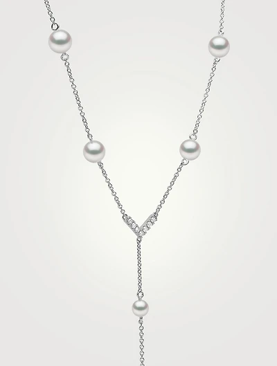Trend 18K White Gold Freshwater Pearl And Diamond Necklace