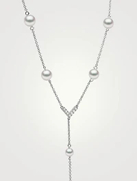 Trend 18K White Gold Freshwater Pearl And Diamond Necklace