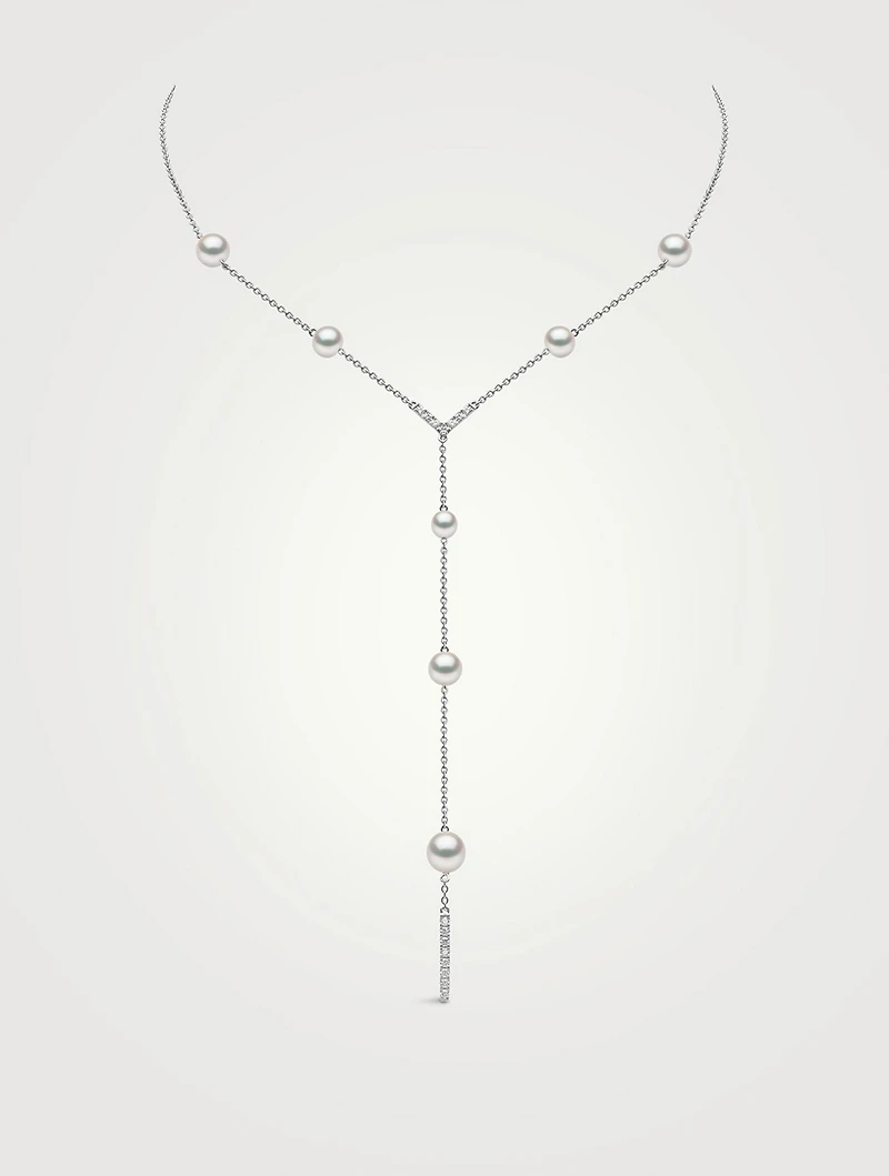 Trend 18K White Gold Freshwater Pearl And Diamond Necklace