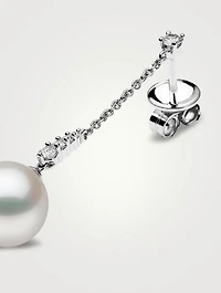18K White Gold Pearl Drop Earrings With Diamonds