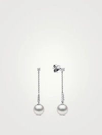 18K White Gold Pearl Drop Earrings With Diamonds