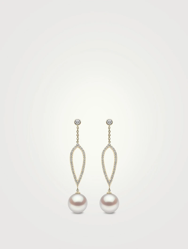 Trend 18K Gold Freshwater Pearl And Diamond Earrings