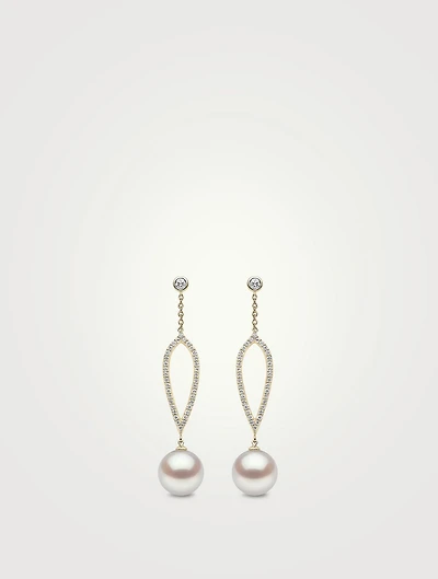 Trend 18K Gold Freshwater Pearl And Diamond Earrings