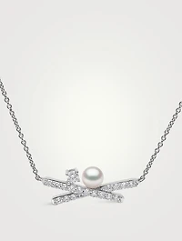 Sleek 18K Gold Akoya Pearl And Diamond Necklace