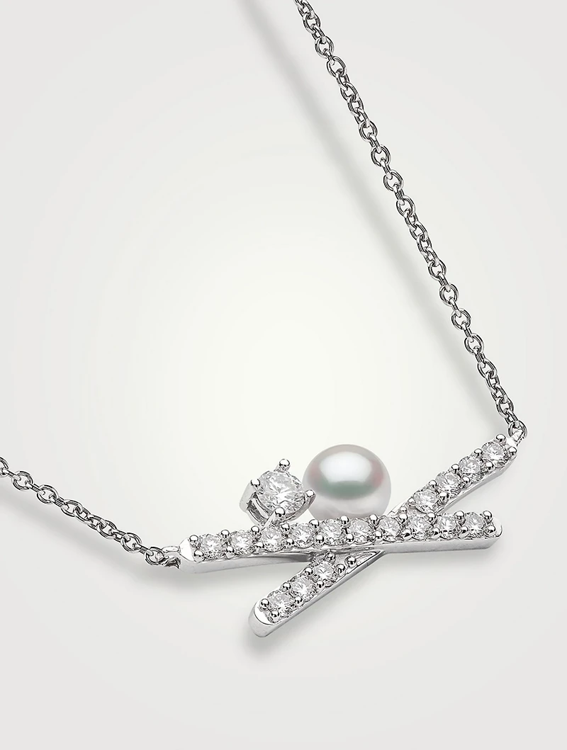 Sleek 18K Gold Akoya Pearl And Diamond Necklace