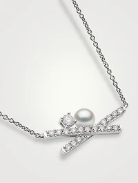 Sleek 18K Gold Akoya Pearl And Diamond Necklace