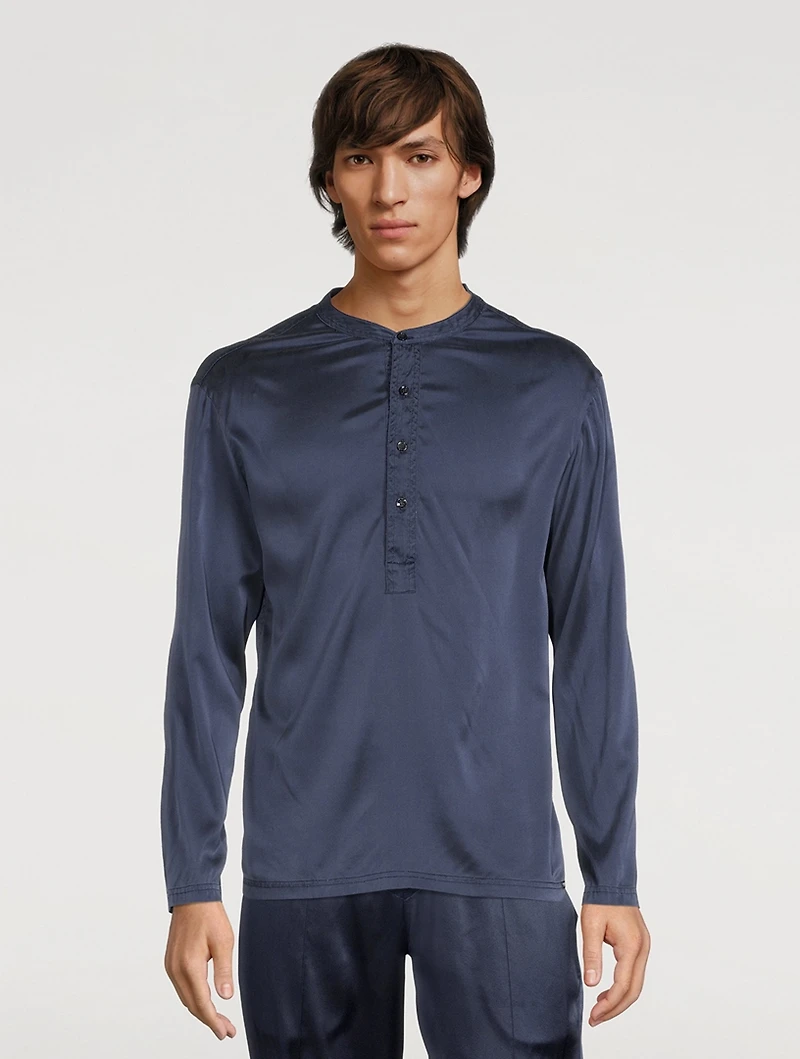 Silk Pajama Henley Shirt