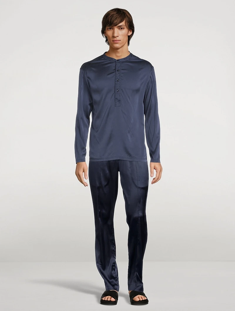 Silk Pajama Henley Shirt