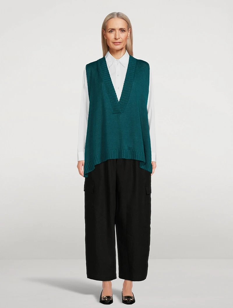 Linen Deep V-Neck Sweater Vest