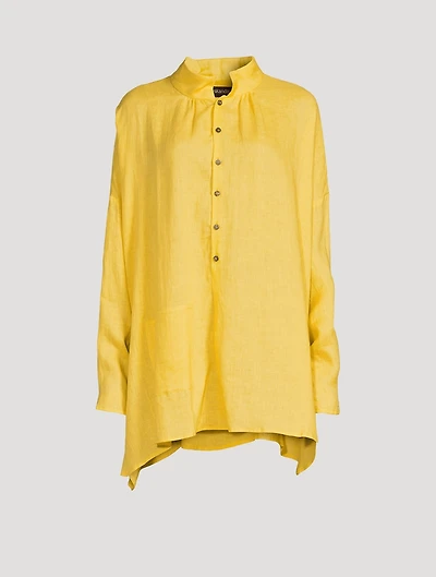 Smock-Neck A-Line Linen Shirt