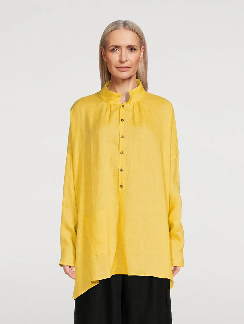 Smock-Neck A-Line Linen Shirt