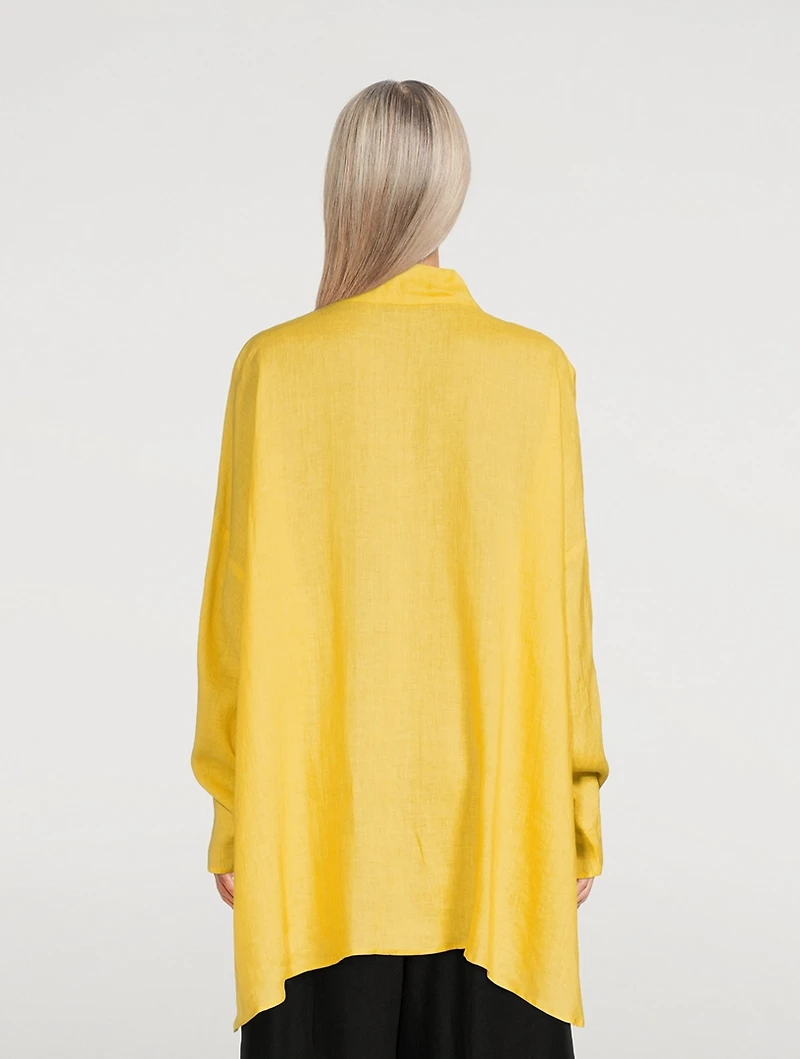 Smock-Neck A-Line Linen Shirt