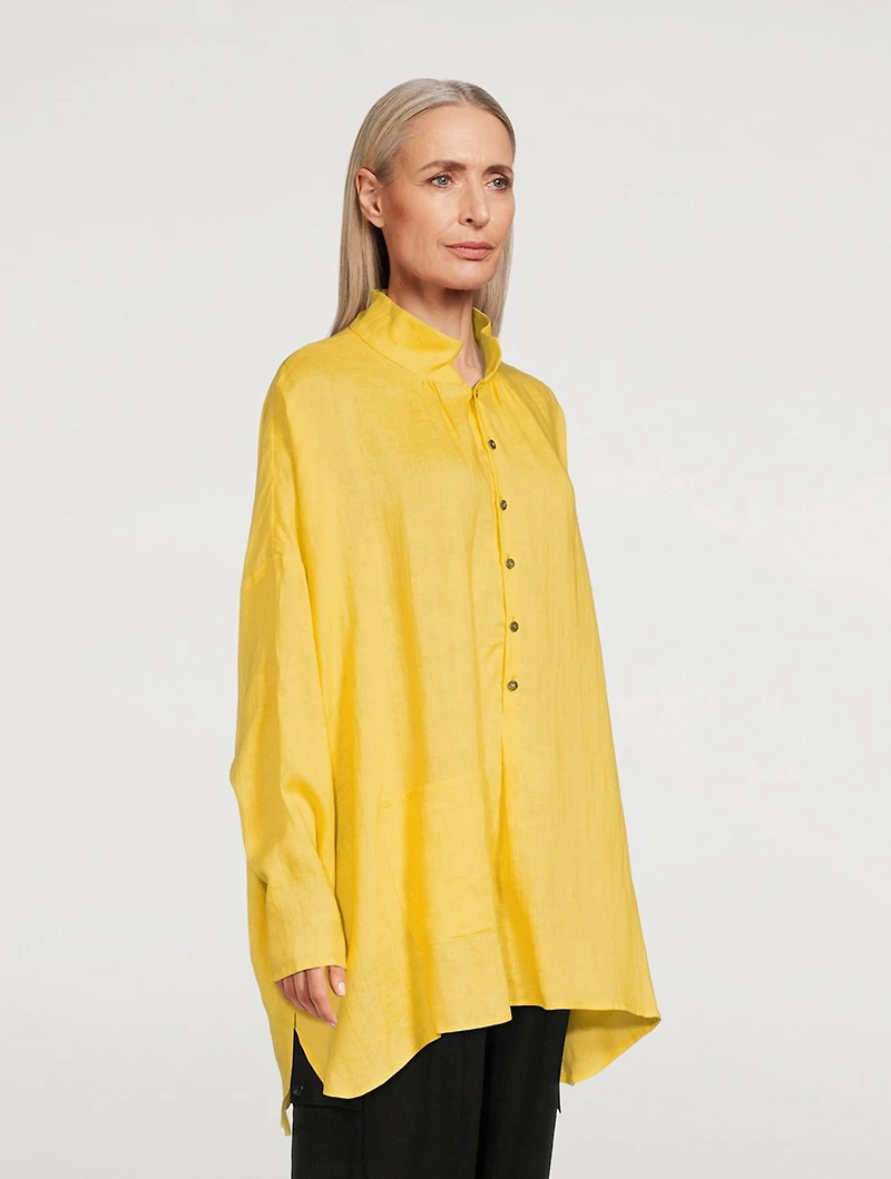 Smock-Neck A-Line Linen Shirt