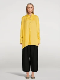 Smock-Neck A-Line Linen Shirt