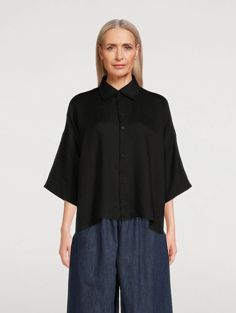 Linen Wide A-Line Short-Sleeve Shirt