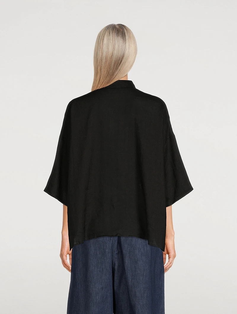 Linen Wide A-Line Short-Sleeve Shirt