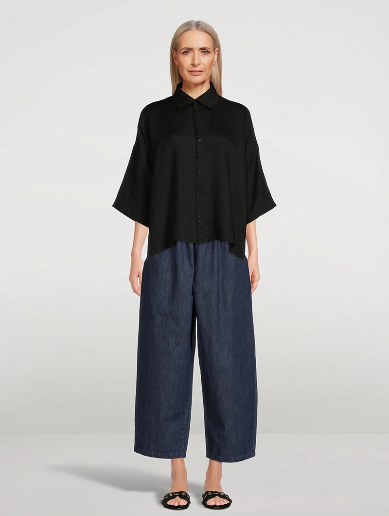 Linen Wide A-Line Short-Sleeve Shirt