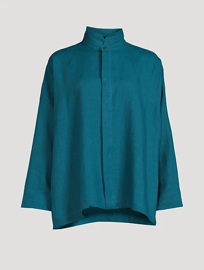Double Stand Collar Linen Shirt