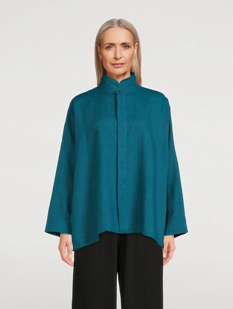 Double Stand Collar Linen Shirt