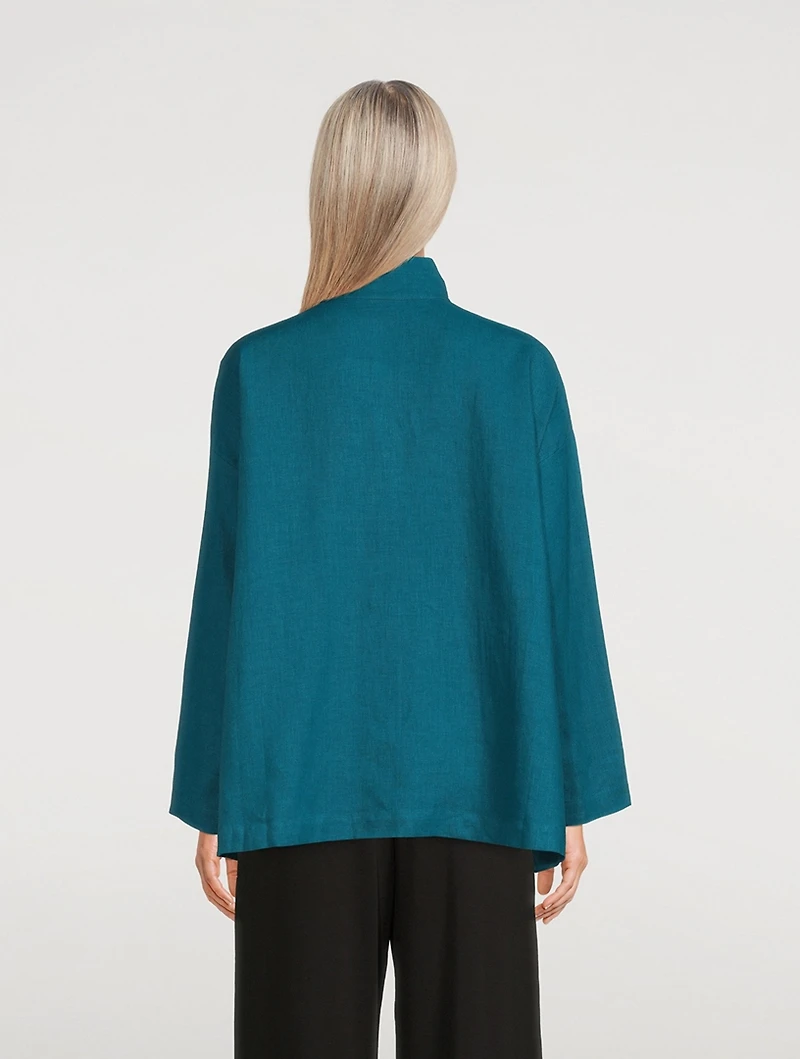 Double Stand Collar Linen Shirt