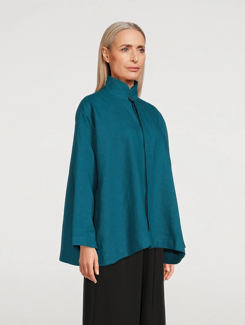 Double Stand Collar Linen Shirt