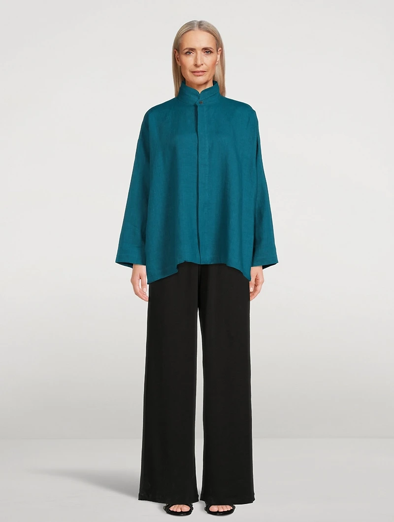 Double Stand Collar Linen Shirt