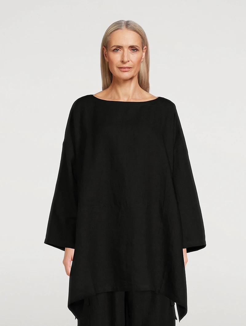 Linen Wide A-Line Scoopneck Long Tunic