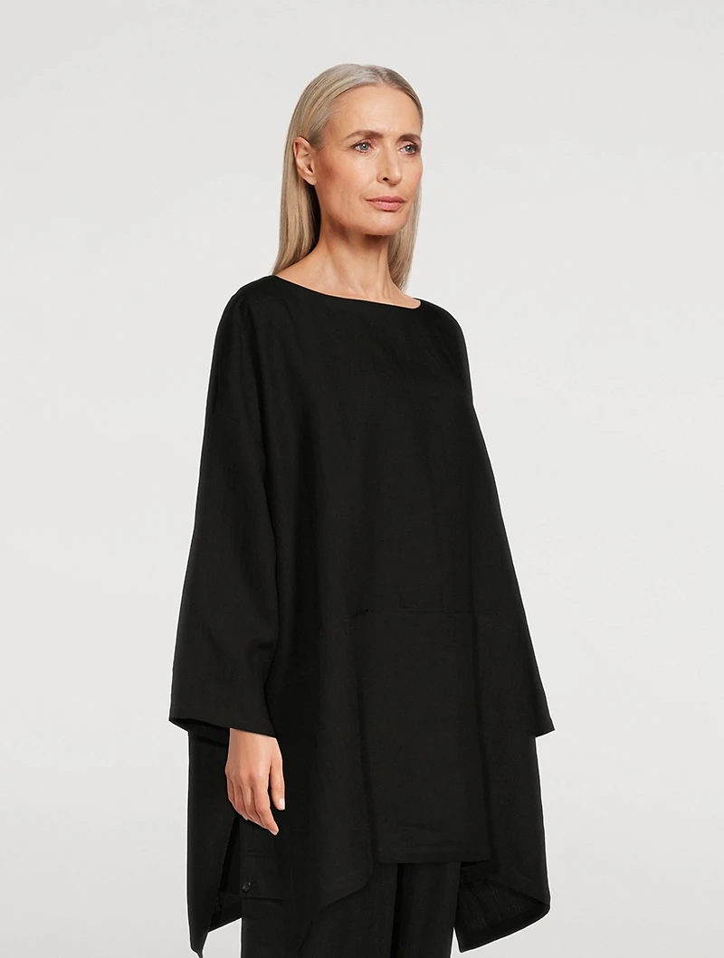 Linen Wide A-Line Scoopneck Long Tunic