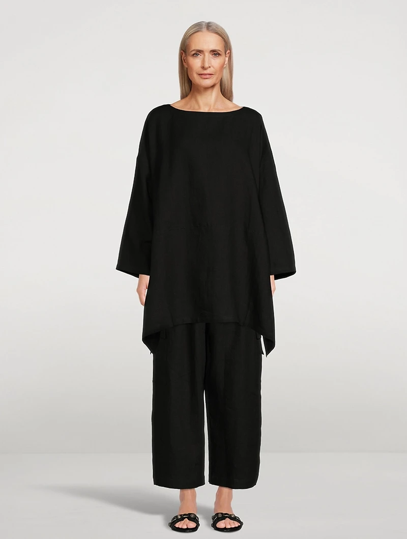 Linen Wide A-Line Scoopneck Long Tunic