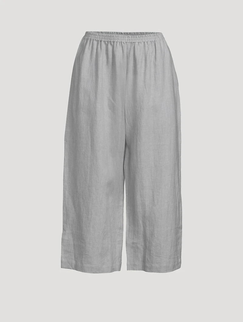Japanese Cropped Wide-Leg Linen Trousers