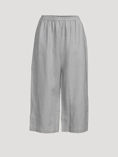 Japanese Cropped Wide-Leg Linen Trousers