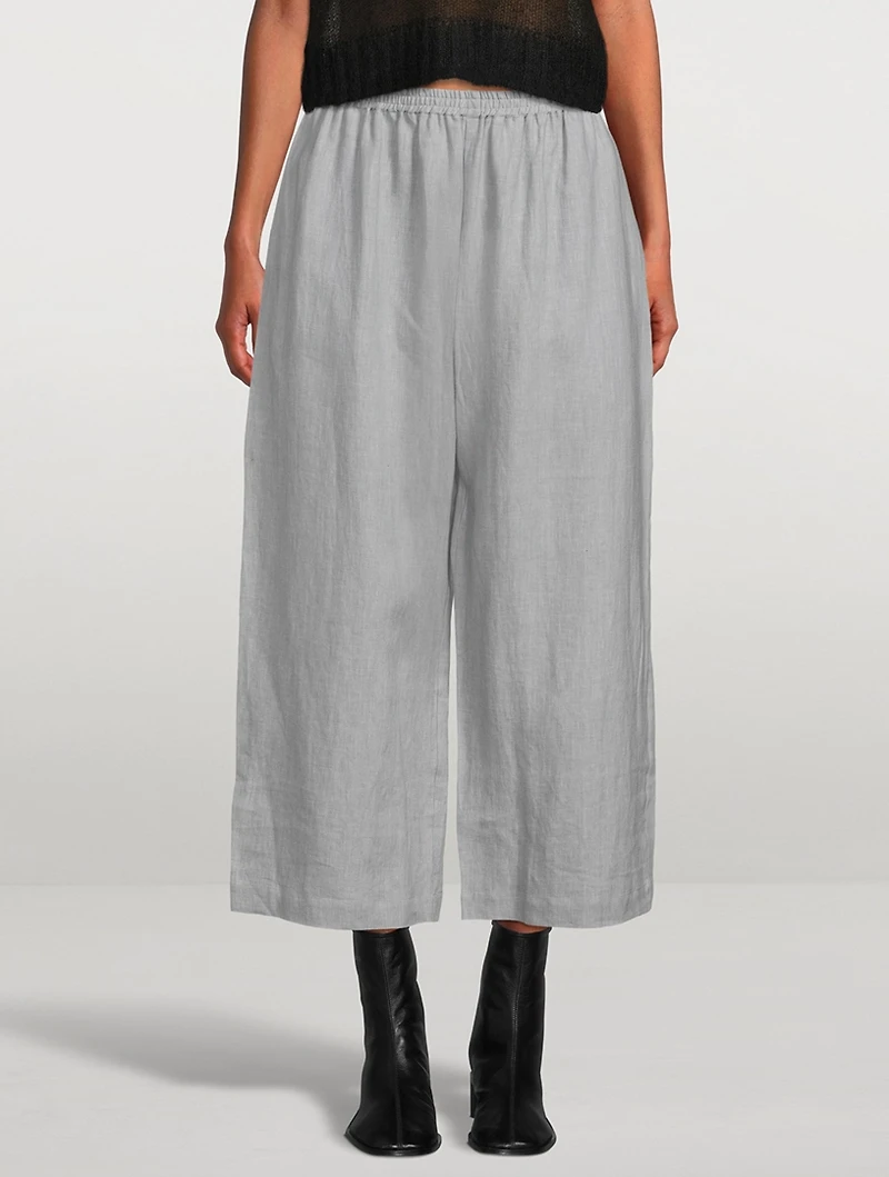 Japanese Cropped Wide-Leg Linen Trousers
