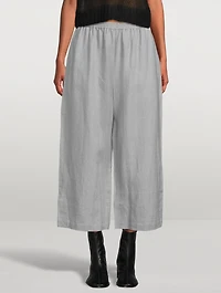 Japanese Cropped Wide-Leg Linen Trousers