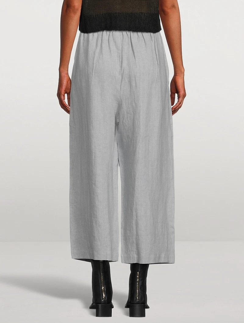 Japanese Cropped Wide-Leg Linen Trousers