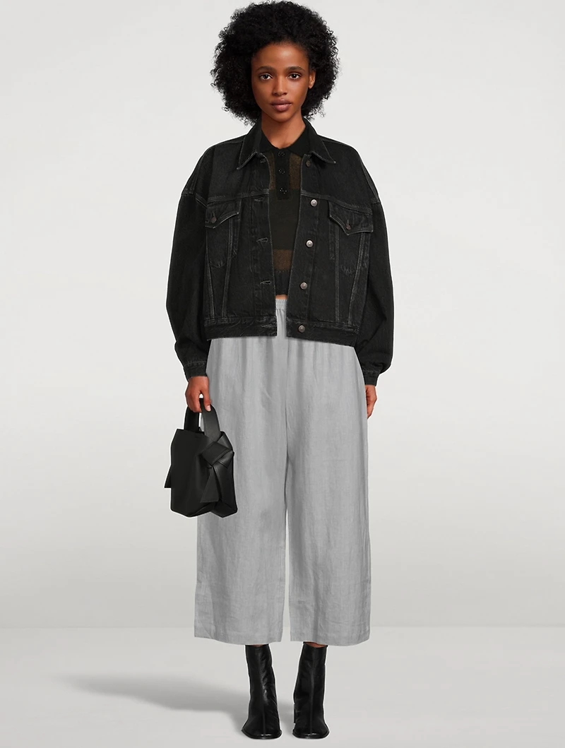 Japanese Cropped Wide-Leg Linen Trousers