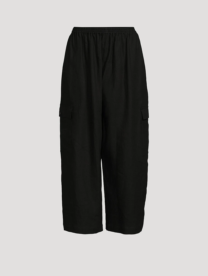 Japanese Wide-Leg Linen Cargo Trousers