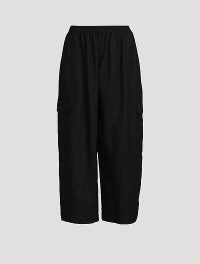 Japanese Wide-Leg Linen Cargo Trousers