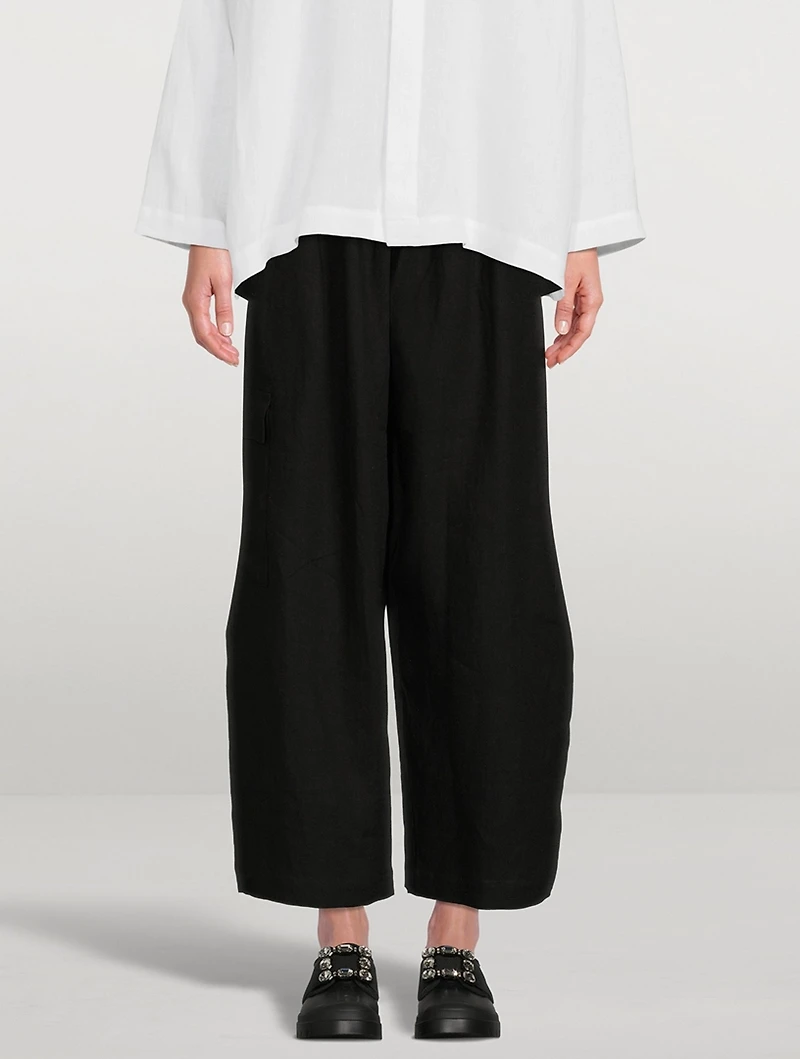 Japanese Wide-Leg Linen Cargo Trousers