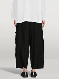 Japanese Wide-Leg Linen Cargo Trousers