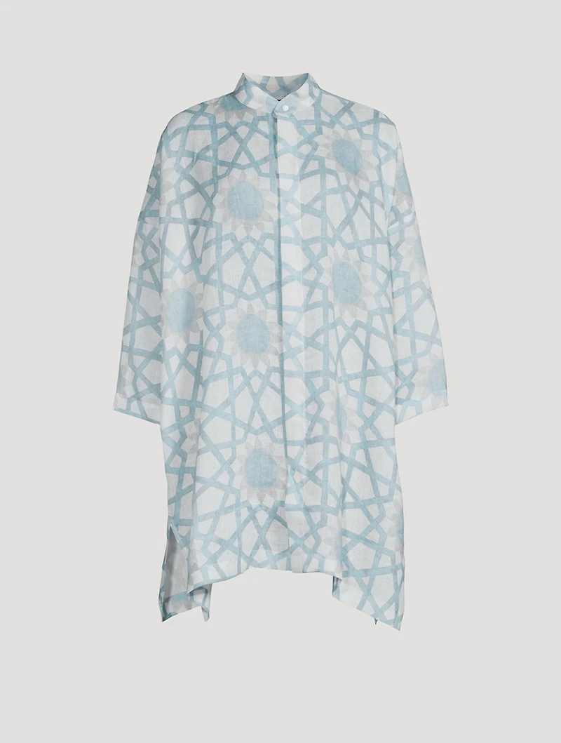 Wide Collarless Long Shirt