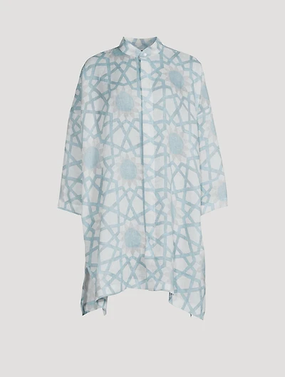 Wide Collarless Long Shirt
